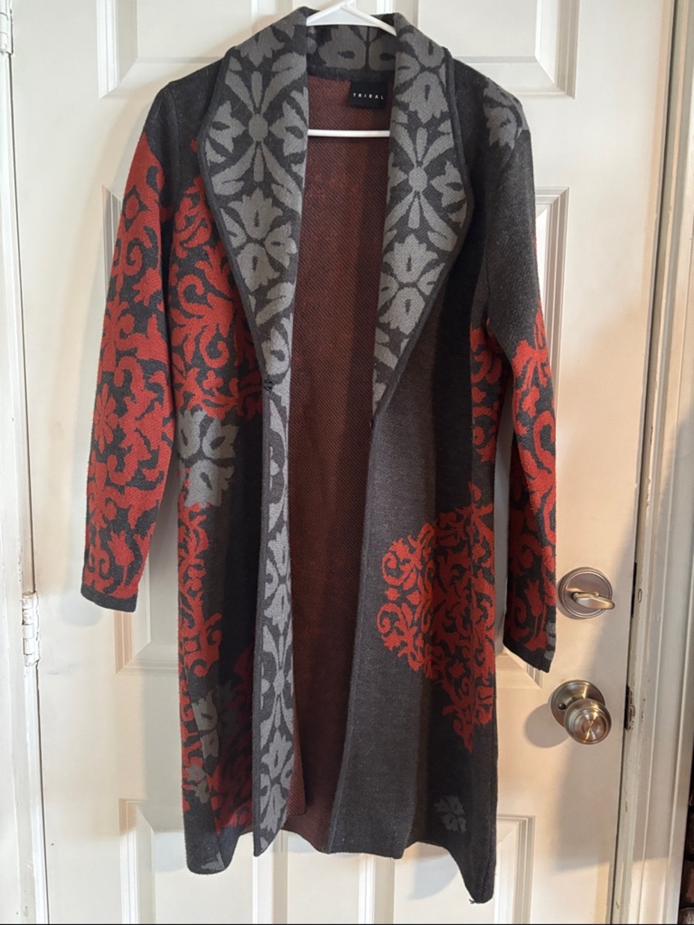Tribal Open-Front Long Cardigan